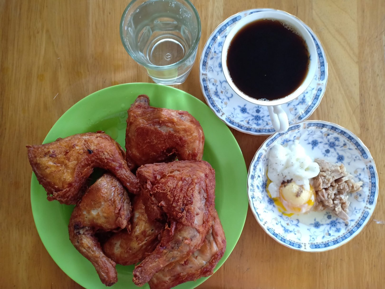 Fried Chicken, Egg, Coffee