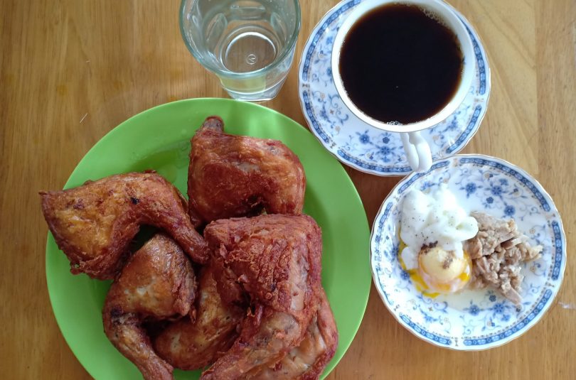 Fried Chicken, Egg, Coffee