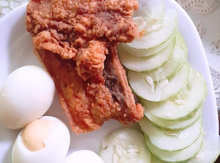 Pork chop meat, Boiled egg and cucumber