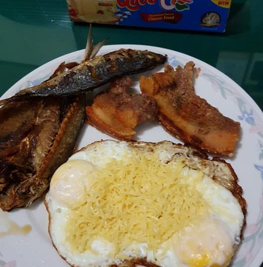 Cheese, Fried Fish, Fried Dried Fish, Pork Meat, Fried Egg with Cheese