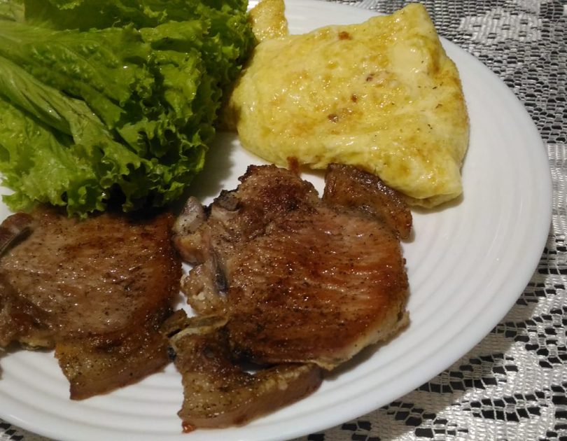 Lettuce, Scrambled eggs, Fried Pork Meat