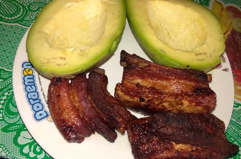 Avocado with friend pork chop