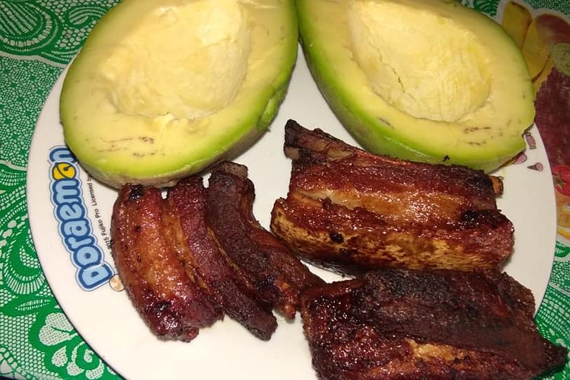 Avocado with friend pork chop