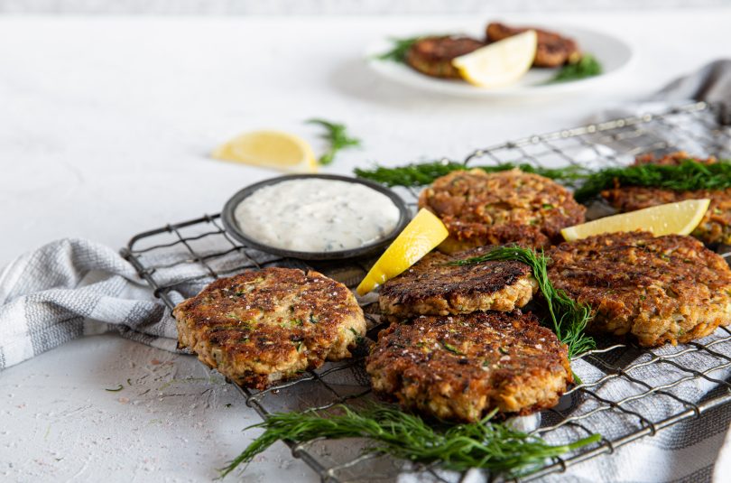 Keto zucchini salmon fritters