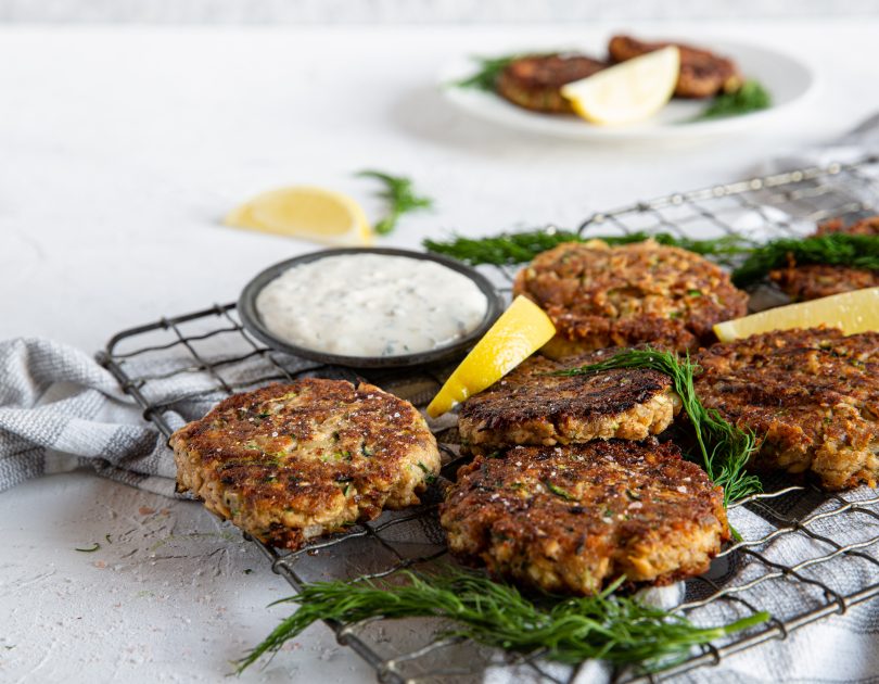 Keto zucchini salmon fritters