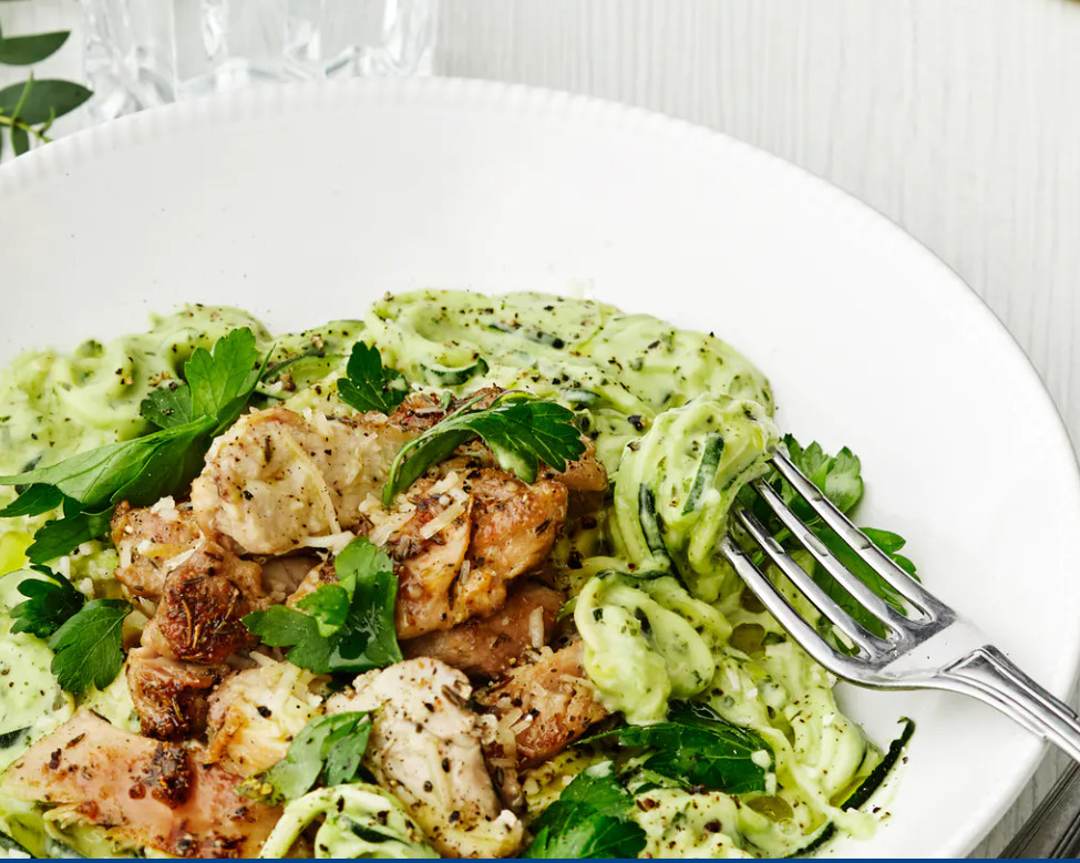 Low carb avocado Alfredo sauce with zoodles and chicken